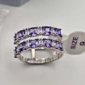 NEW Bomb Party "Here's to Love" Ring Size 9 Purple Topaz CZ on Rhodium